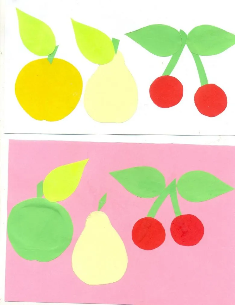 Аплікація фруктів, овочів з кольорового паперу та картону