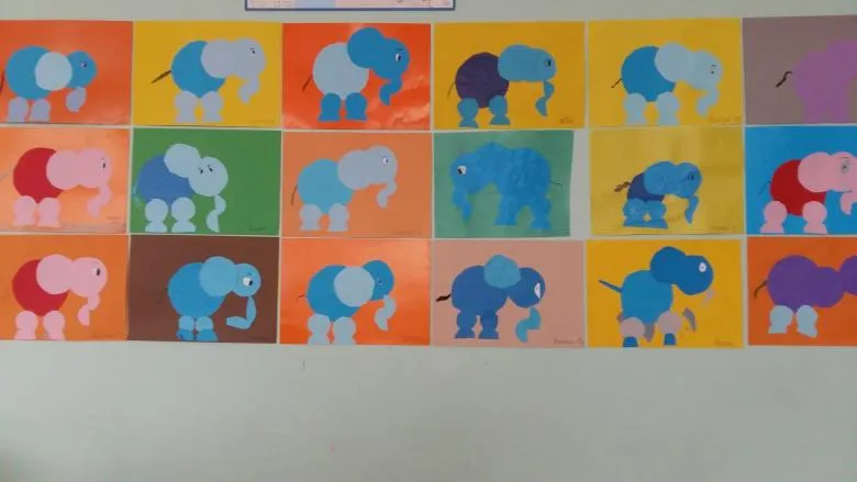 Аплікація слонів з геометричних фігур
