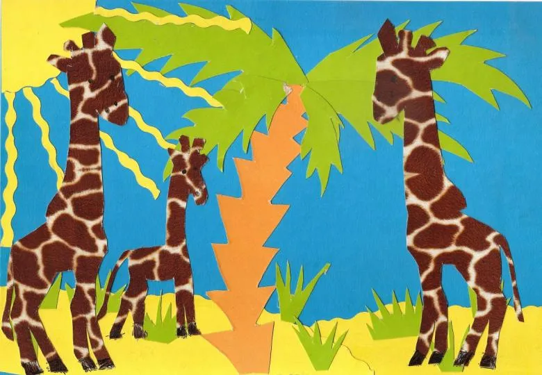 Аплікація жирафів з картону і кольорового паперу