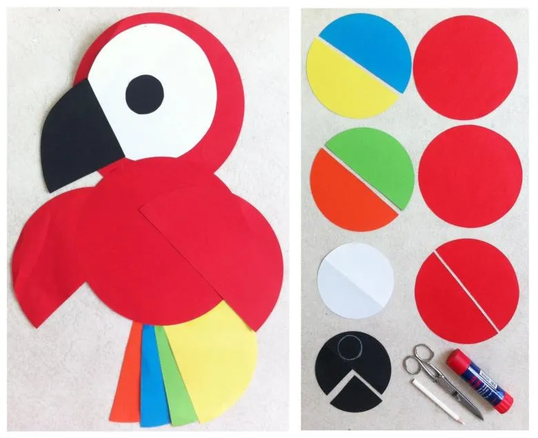Заготівля для аплікація папугу з картону і кольорового паперу
