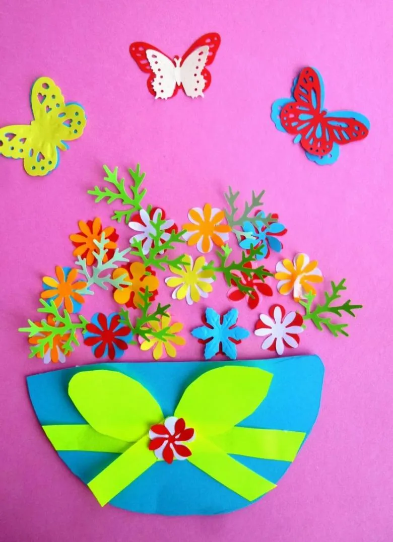 Аплікація квіткового горщика з кольорового паперу 