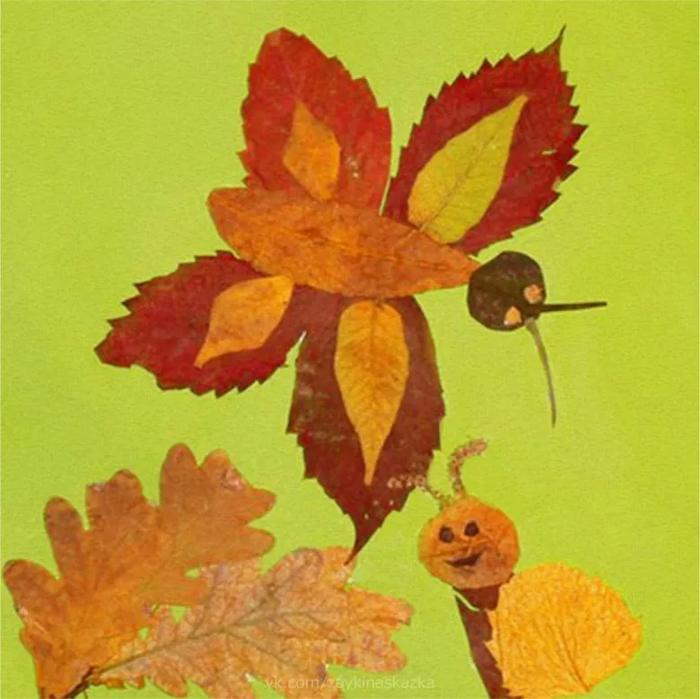Аплікація комах з листя і кольорового паперу 