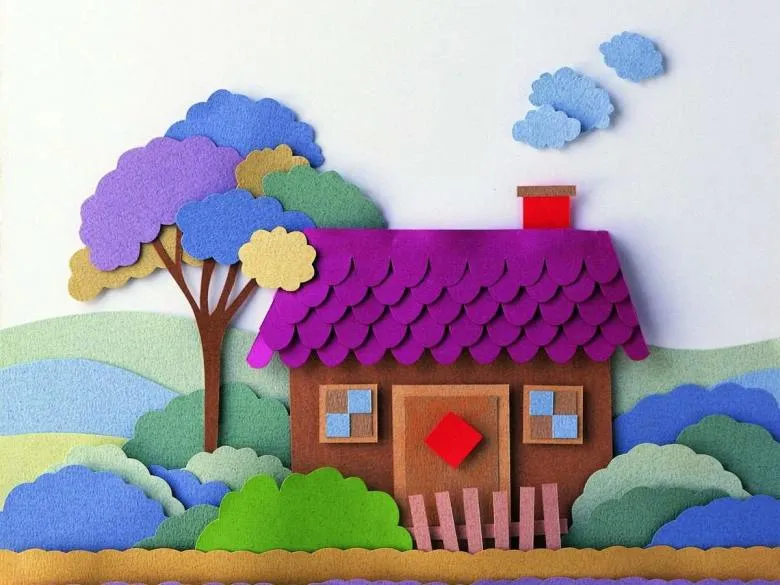 Аплікація будинки з картону і кольорового паперу